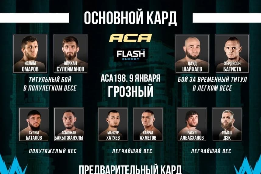 Ахметов пен Бақытжанұлы жұдырықтасатын АСА 198 турнирінің қорытынды карды жарияланды